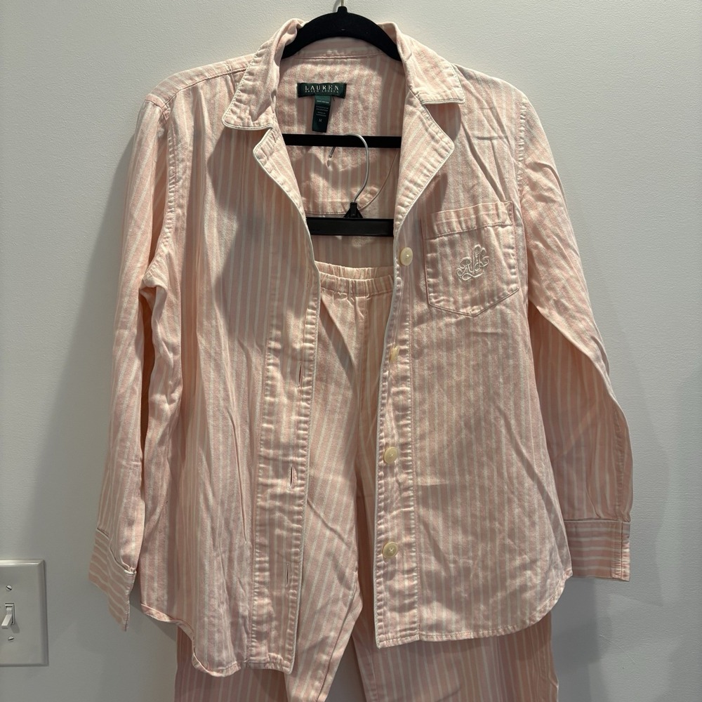 Lauren Ralph Lauren Pink Striped Cotton Pajama Set